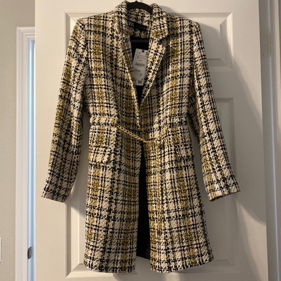 Zara mixed tweed blazer dress with gold chain belt - Picture 7 of 11
